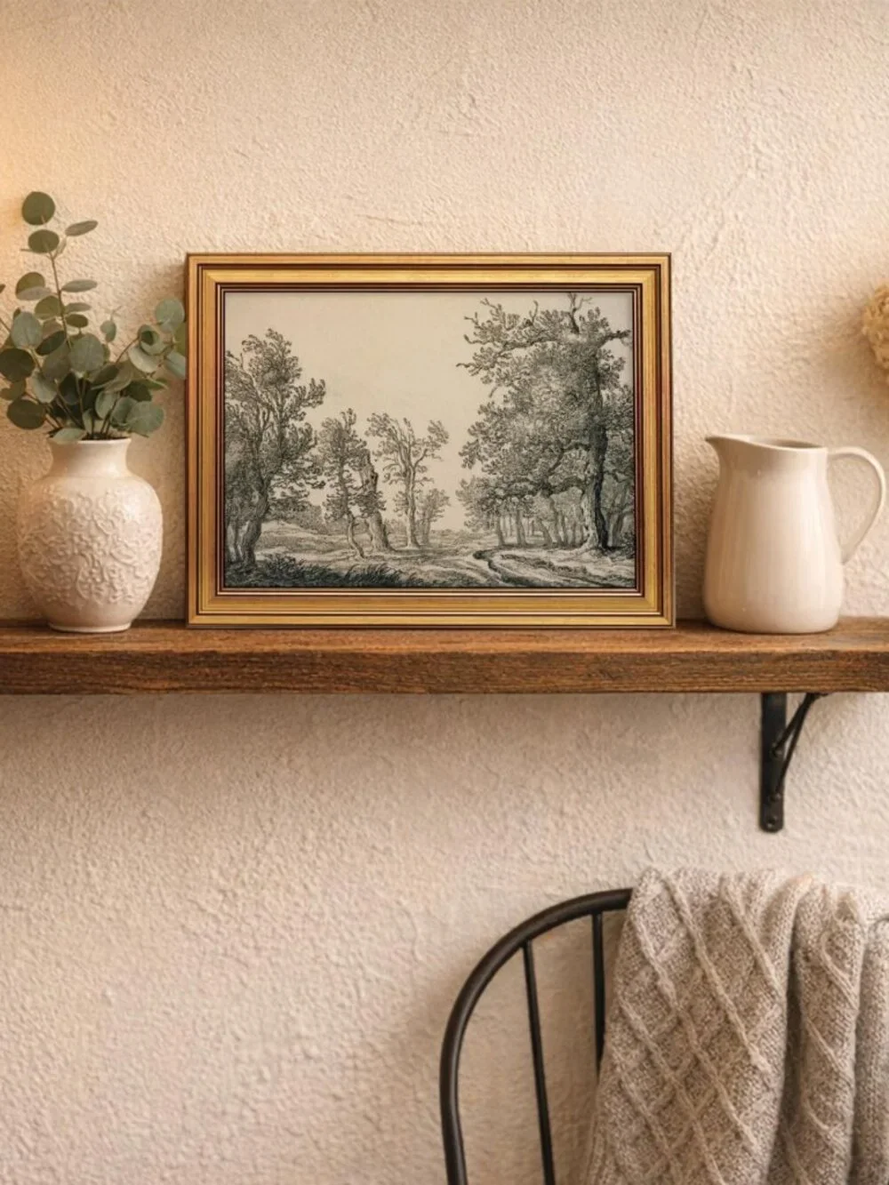 Vintage Landscape Canvas Wall Art - Rustic Farmhouse Countryside Decor 12x16